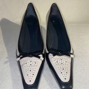 Stuart Weitzman black and white kitten heel pumps